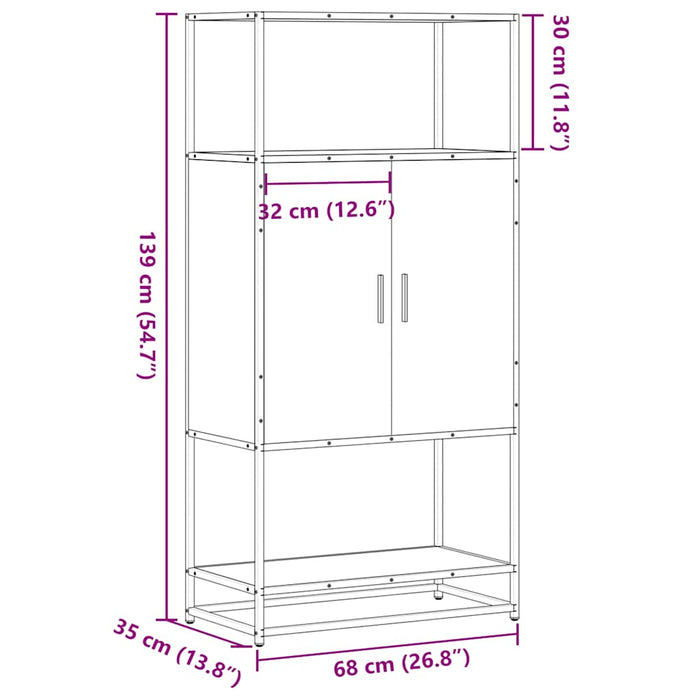Dulapuru stejar afumat 68x35x139 cm lemn și metal prelucrat - WALTI WALTI