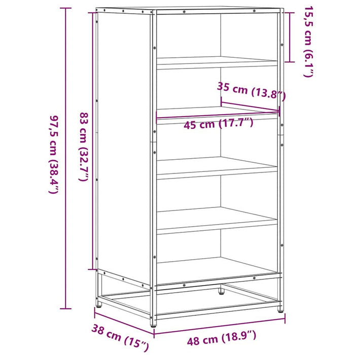 Suport pantofi Stejar afumat 48x38x97,5 cm Lemn prelucrat - WALTI WALTI