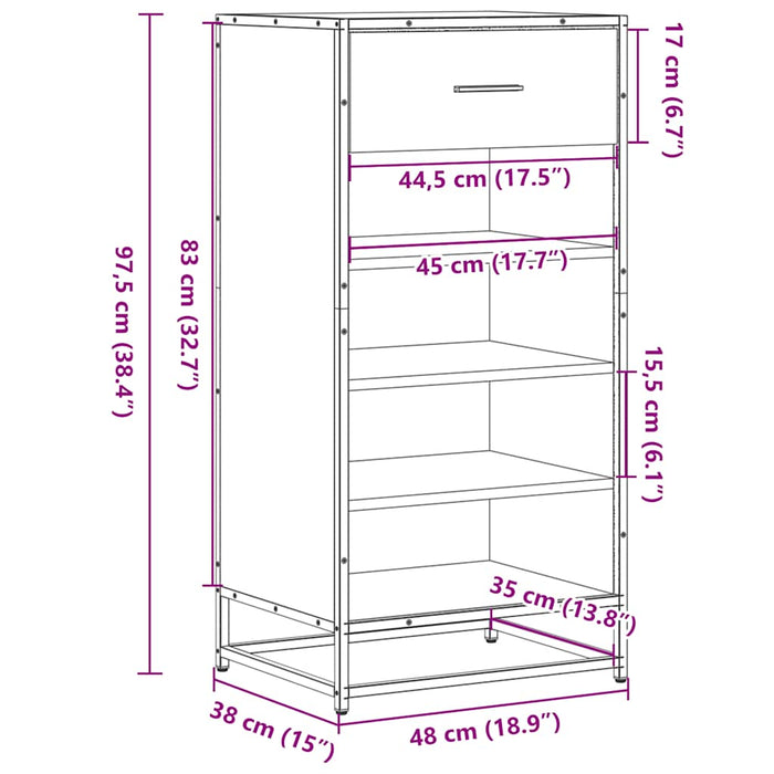 Suport pantofi Stejar maro 48x38x97,5 cm Lemn prelucrat - WALTI WALTI
