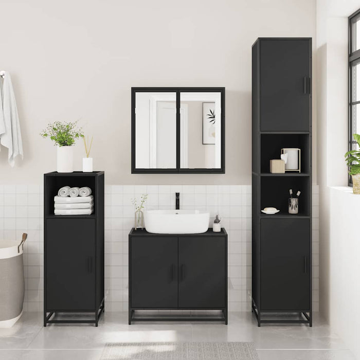 Dulap cu oglindă pentru baie neagră 65x20x60 cm lemn prelucrat WALTI
