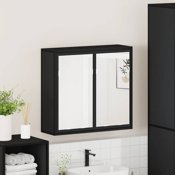 Dulap cu oglindă pentru baie neagră 65x20x60 cm lemn prelucrat WALTI