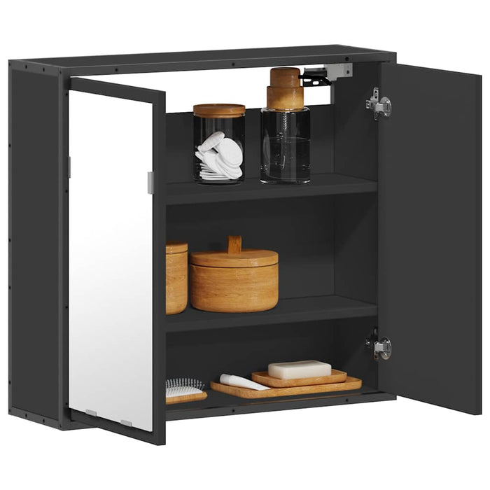 Dulap cu oglindă pentru baie neagră 65x20x60 cm lemn prelucrat WALTI
