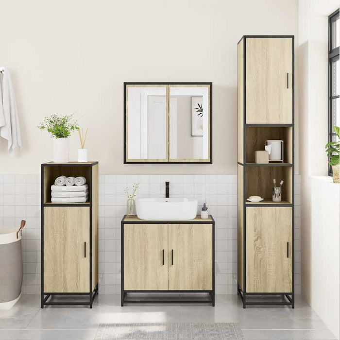 Dulap baie cu oglindă stejar sonoma 65x20x60 cm lemn compozit - WALTI WALTI
