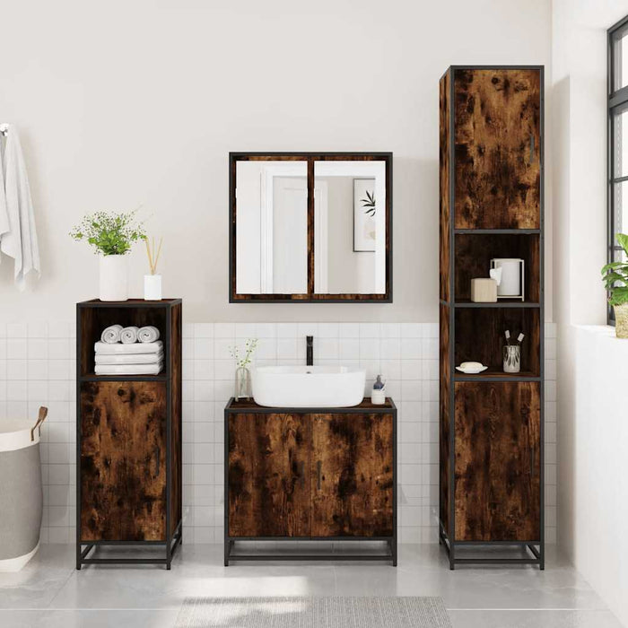 Dulap baie cu oglindă stejar fumuriu 65x20x60 cm lemn compozit - WALTI WALTI