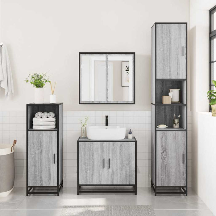 Dulap de baie cu oglindă gri sonoma 65x20x60 cm lemn compozit - WALTI WALTI