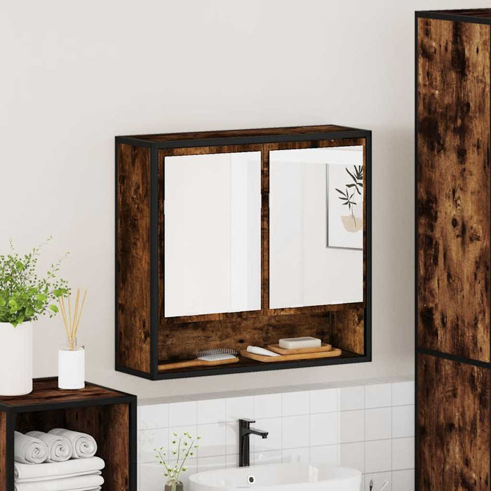 Dulap baie cu oglindă stejar fumuriu 65x20x60 cm lemn compozit - WALTI WALTI