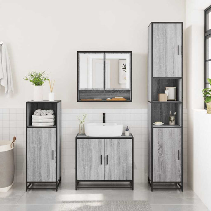 Dulap de baie cu oglindă gri sonoma 65x20x60 cm lemn compozit - WALTI WALTI