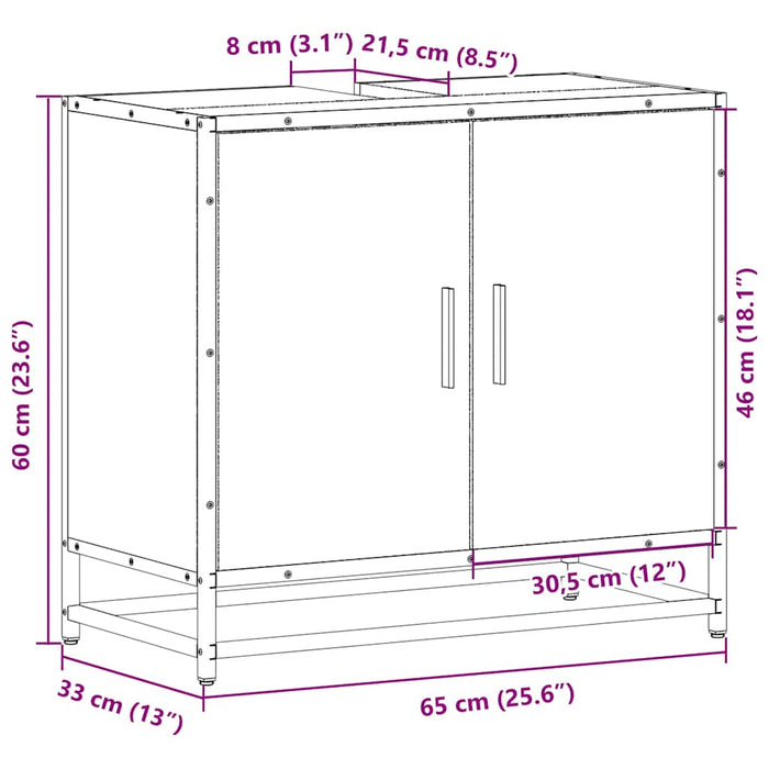 Dulap pentru chiuvetă de baie stejar afumat 65x33x60 cm lemn - WALTI WALTI
