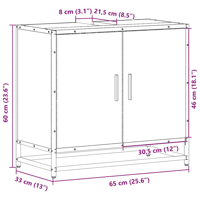 Dulap pentru chiuvetă de baie gri Sonoma 65x33x60 cm lemn - WALTI WALTI