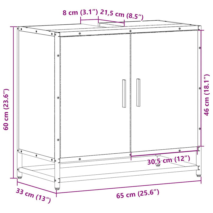 Dulap pentru chiuvetă de baie stejar maro 65x33x60 cm lemn - WALTI WALTI