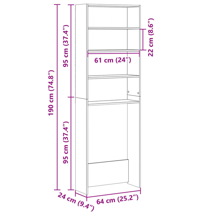 Dulap mașină de spălat stejar sonoma 64x24x190cm lemn prelucrat - WALTI WALTI