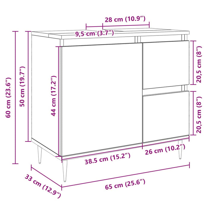 Dulap de chiuvetă baie stejar sonoma 65x33x60 cm lemn prelucrat - WALTI WALTI
