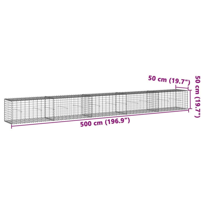 Coș gabion cu capac, argintiu, 500x50x50 cm, fier galvanizat - WALTI WALTI