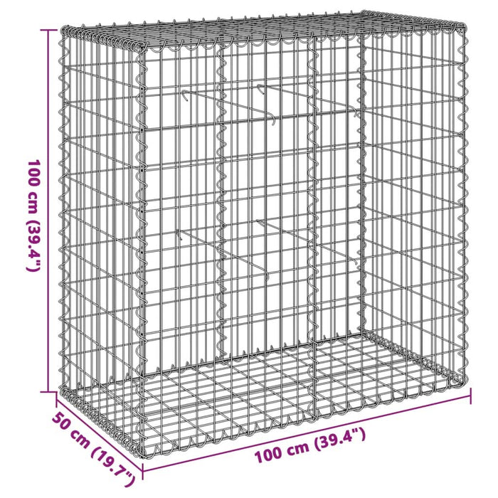Coș gabion cu capac, argintiu, 100x50x100 cm, fier galvanizat - WALTI WALTI