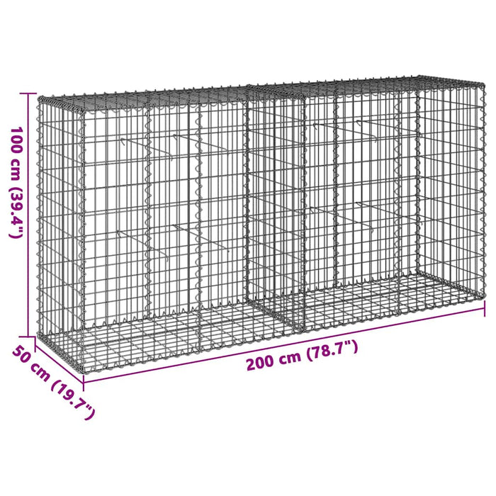 Coș gabion cu capac, 200x50x100 cm, fier galvanizat - WALTI WALTI