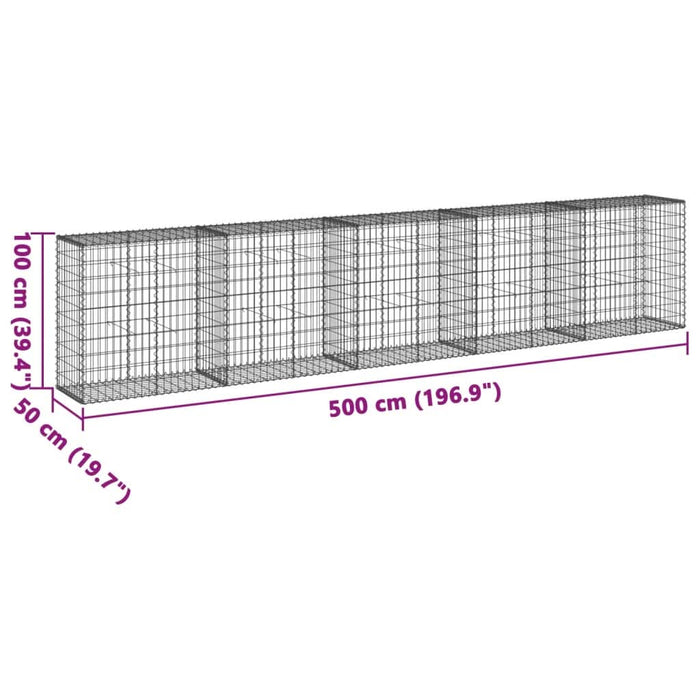 Coș gabion cu capac, 500x50x100 cm, fier galvanizat - WALTI WALTI