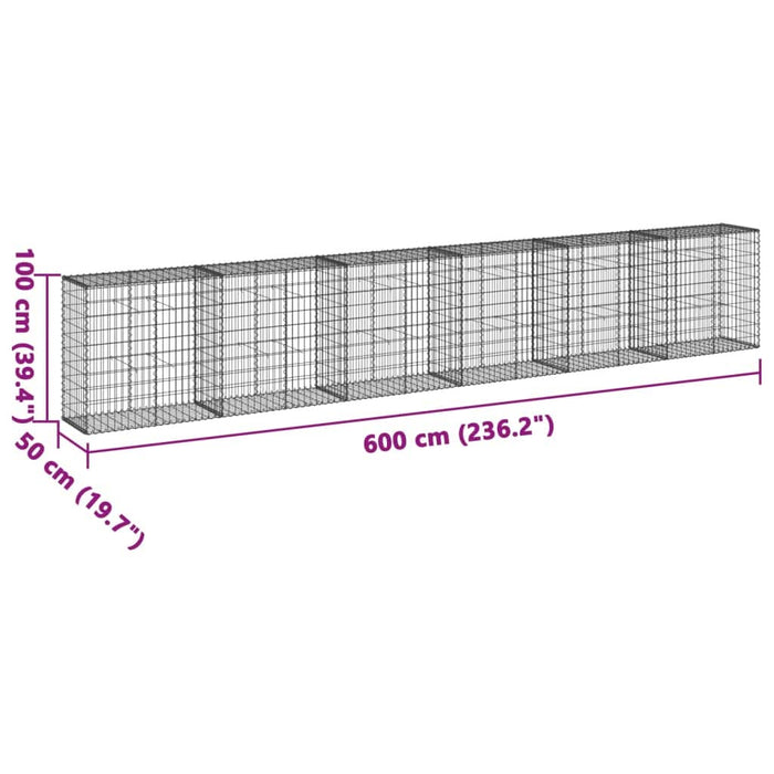 Coș gabion cu capac, argintiu, 600x50x100 cm, fier galvanizat - WALTI WALTI
