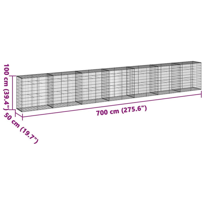 Coș gabion cu capac, 700x50x100 cm, fier galvanizat - WALTI WALTI