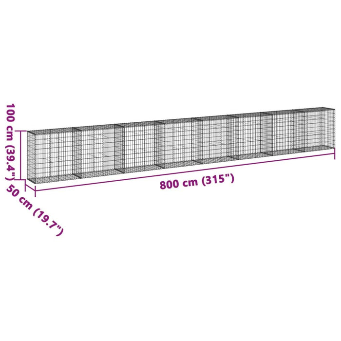 Coș gabion cu capac, 800x50x100 cm, fier galvanizat - WALTI WALTI