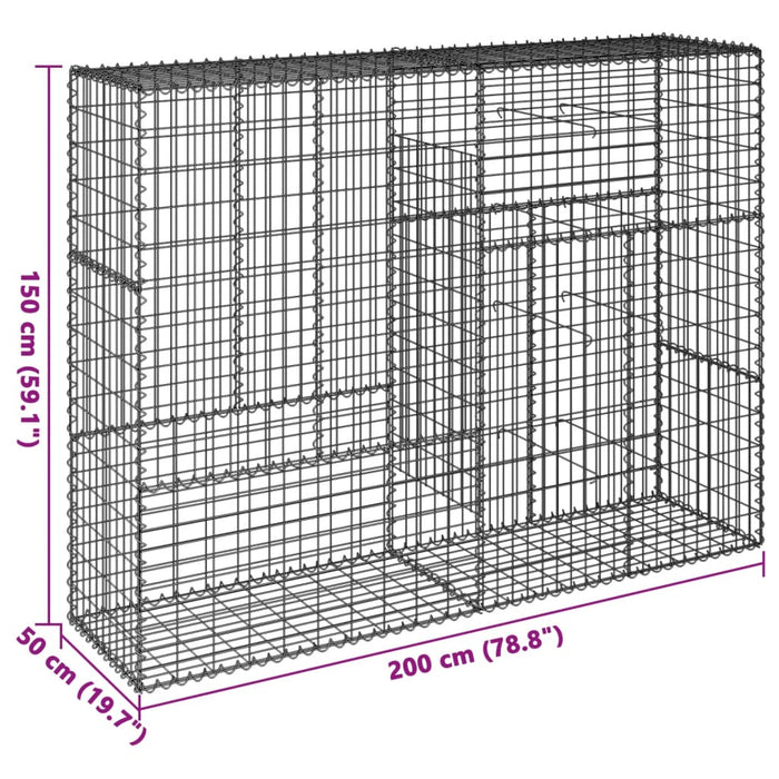Coș gabion cu capac, 200x50x150 cm, fier galvanizat - WALTI WALTI