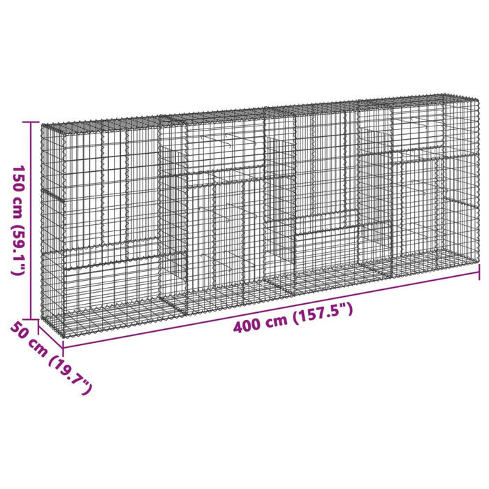Coș gabion cu capac, 400x50x150 cm, fier galvanizat - WALTI WALTI