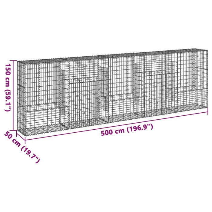 Coș gabion cu capac, 500x50x150 cm, fier galvanizat - WALTI WALTI