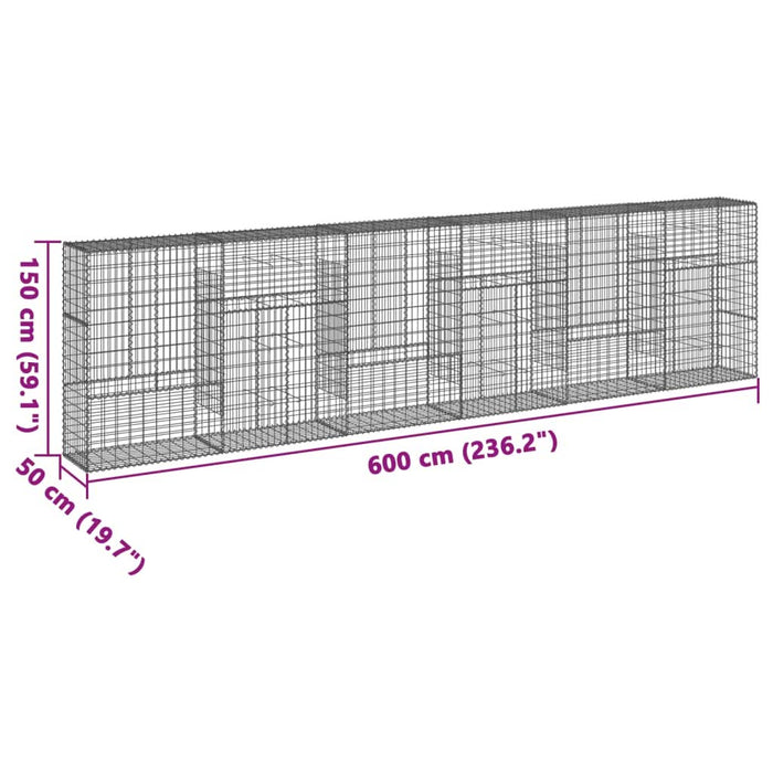 Coș gabion cu capac, 600x50x150 cm, fier galvanizat - WALTI WALTI