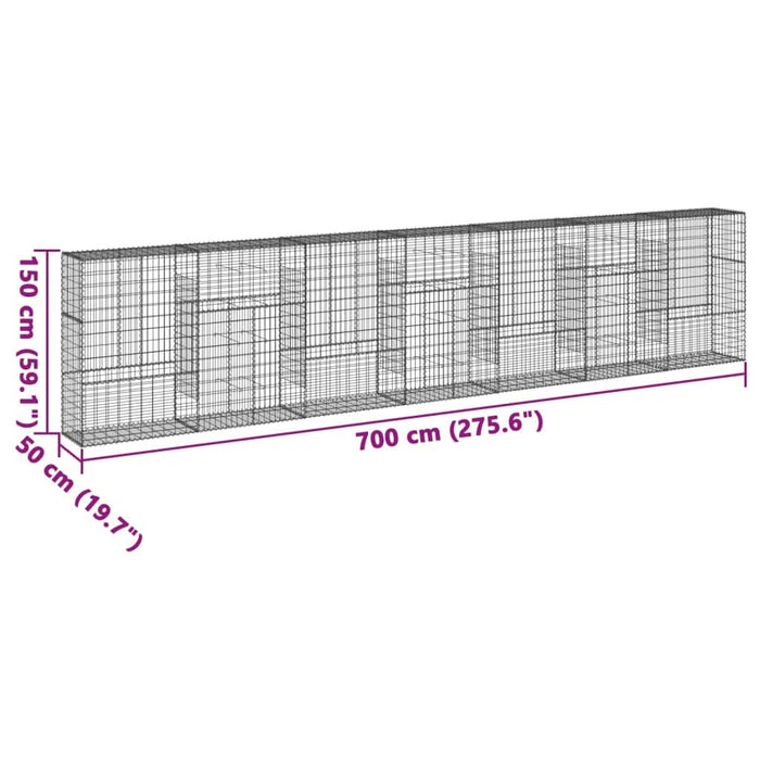 Coș gabion cu capac, 700x50x150 cm, fier galvanizat - WALTI WALTI