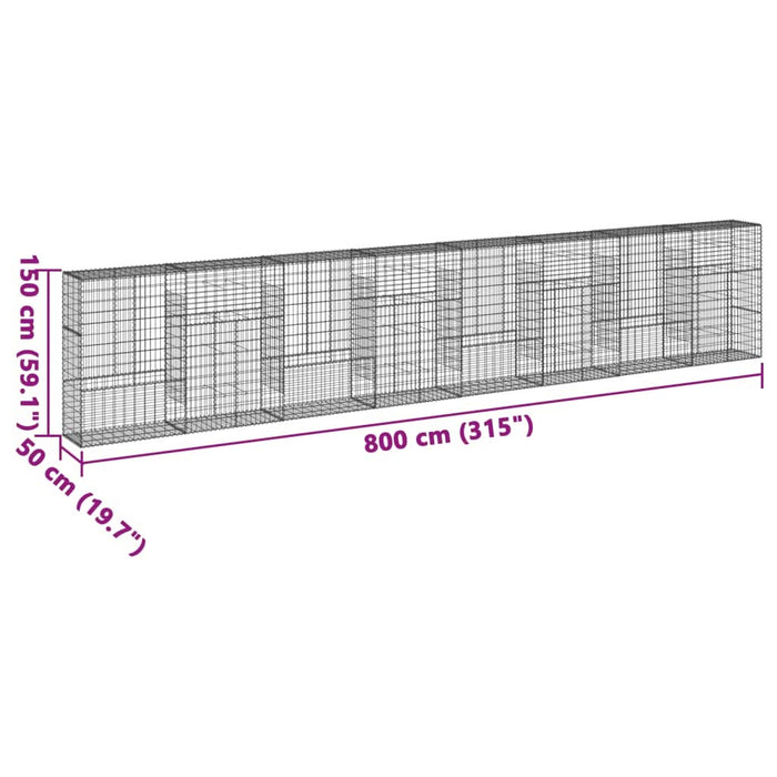 Coș gabion cu capac, 800x50x150 cm, fier galvanizat - WALTI WALTI