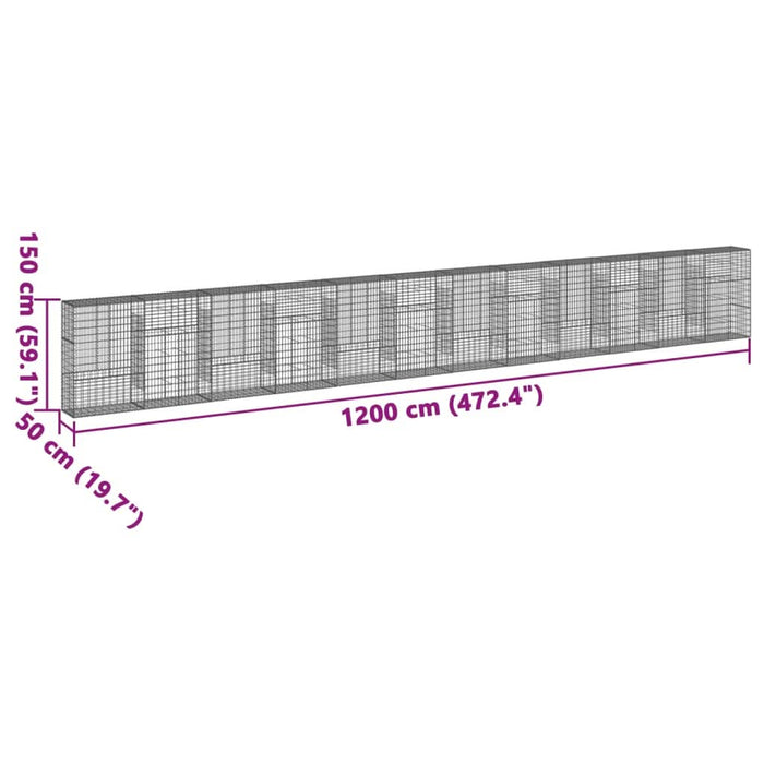 Coș gabion cu capac, 1200x50x150 cm, fier galvanizat - WALTI WALTI