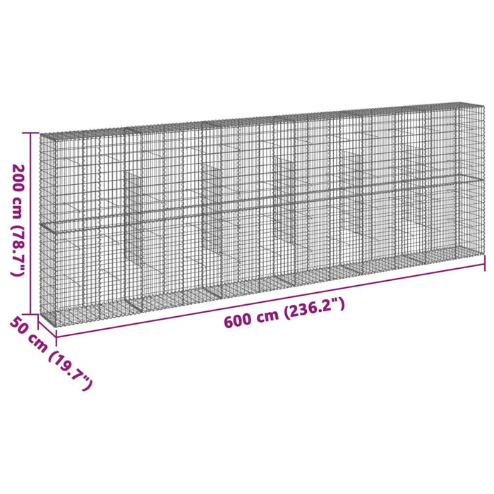 Coș gabion cu capac, 600x50x200 cm, fier galvanizat - WALTI WALTI