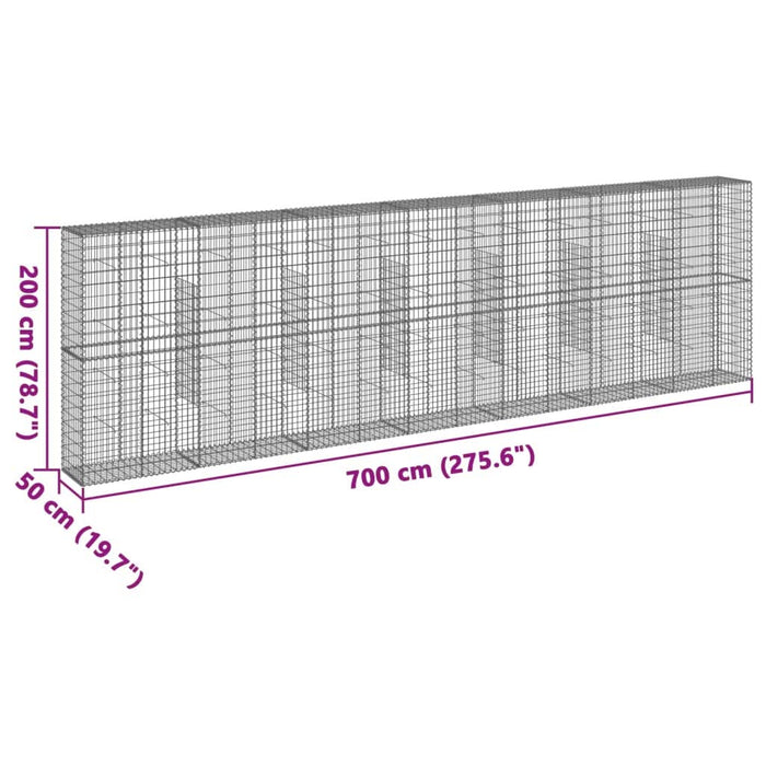 Coș gabion cu capac, 700x50x200 cm, fier galvanizat - WALTI WALTI