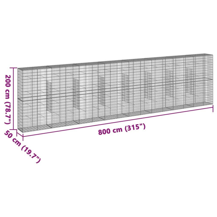 Coș gabion cu capac, argintiu, 800x50x200 cm, fier galvanizat - WALTI WALTI