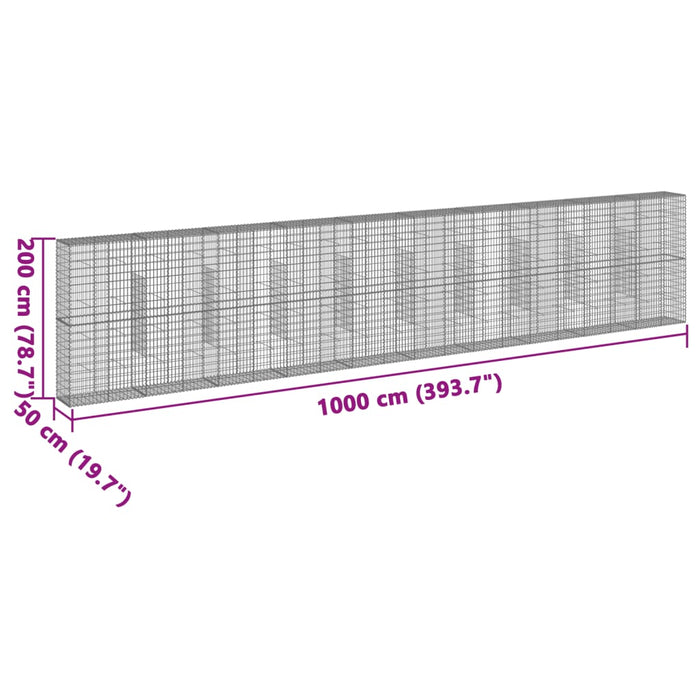 Coș gabion cu capac, 1000x50x200 cm, fier galvanizat - WALTI WALTI