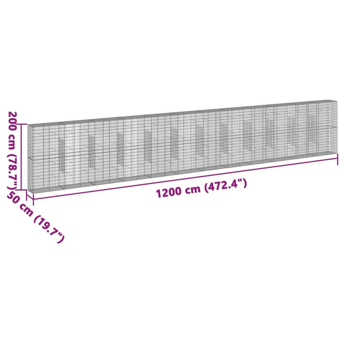 Coș gabion cu capac, 1200x50x200 cm, fier galvanizat - WALTI WALTI