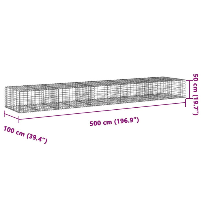 Coș gabion cu capac, 500x100x50 cm, fier galvanizat - WALTI WALTI