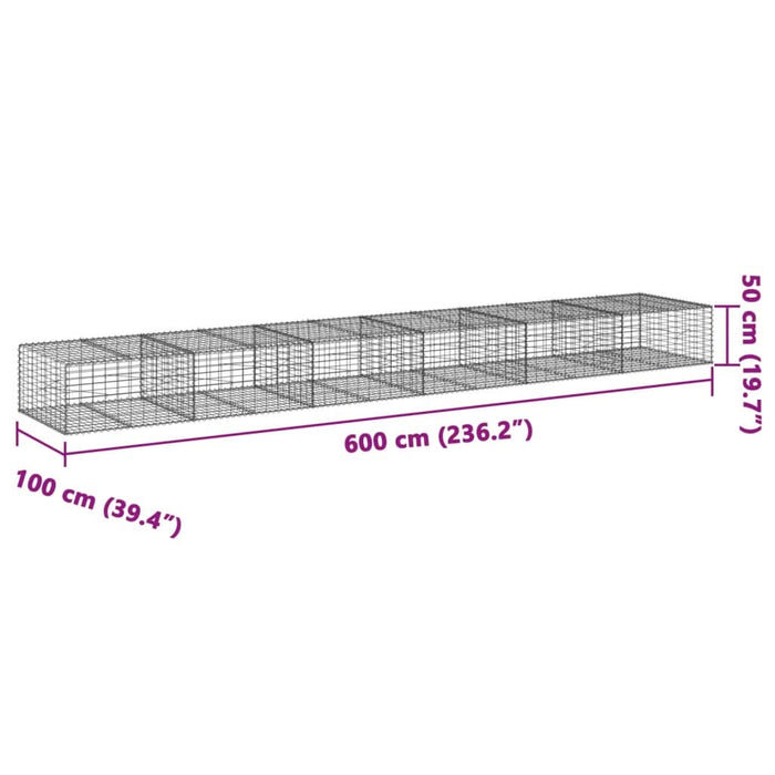 Coș gabion cu capac, 600x100x50 cm, fier galvanizat - WALTI WALTI