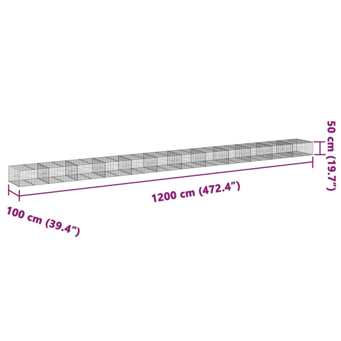 Coș gabion cu capac, 1200x100x50 cm, fier galvanizat - WALTI WALTI