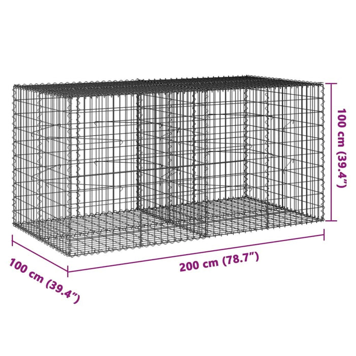 Coș gabion cu capac, 200x100x100 cm, fier galvanizat - WALTI WALTI