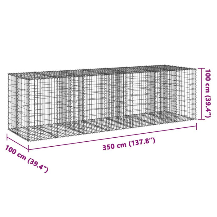 Coș gabion cu capac, 350x100x100 cm, fier galvanizat - WALTI WALTI