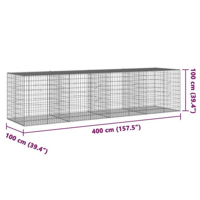 Coș gabion cu capac, 400x100x100 cm, fier galvanizat - WALTI WALTI