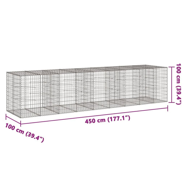 Coș gabion cu capac, 450x100x100 cm, fier galvanizat - WALTI WALTI