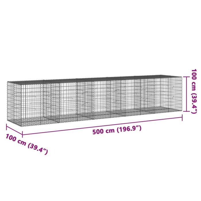 Coș gabion cu capac, 500x100x100 cm, fier galvanizat - WALTI WALTI