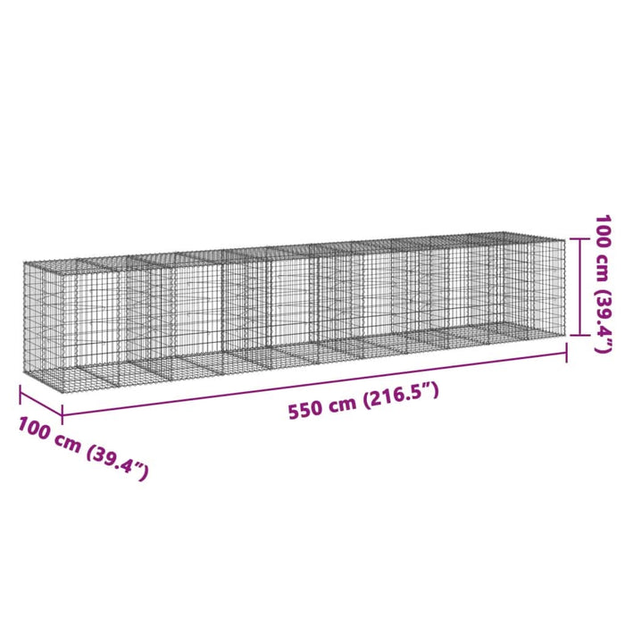 Coș gabion cu capac, 550x100x100 cm, fier galvanizat - WALTI WALTI