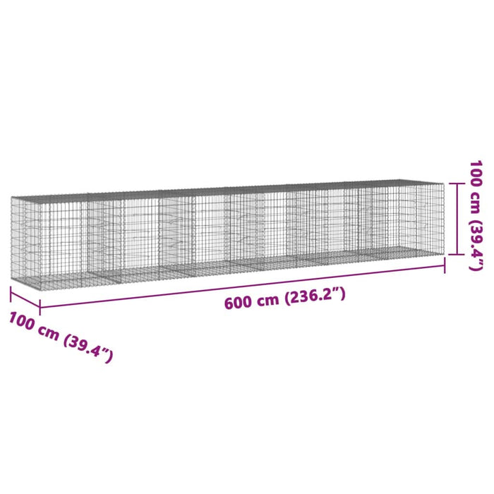 Coș gabion cu capac, 600x100x100 cm, fier galvanizat - WALTI WALTI