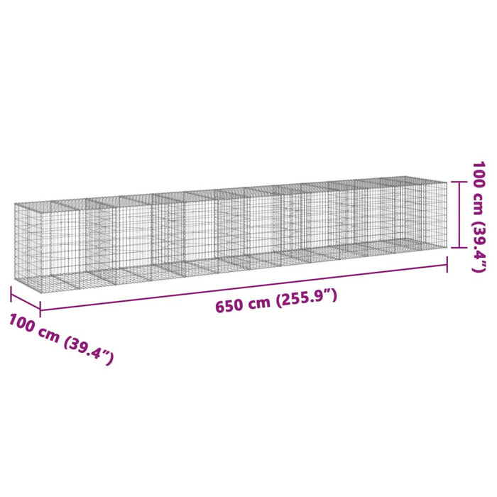 Coș gabion cu capac, 650x100x100 cm, fier galvanizat - WALTI WALTI
