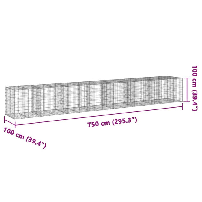 Coș gabion cu capac, 750x100x100 cm, fier galvanizat - WALTI WALTI