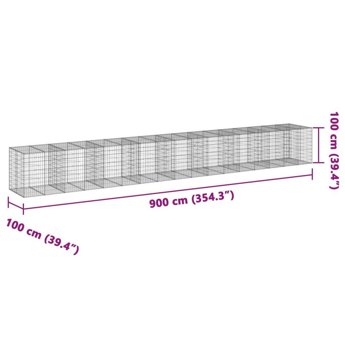 Coș gabion cu capac, 900x100x100 cm, fier galvanizat - WALTI WALTI