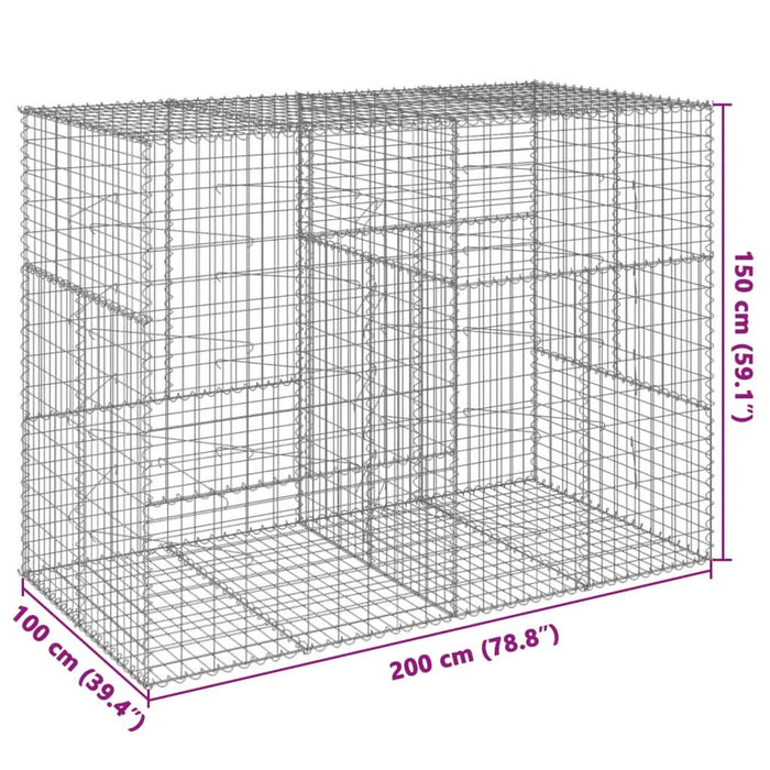 Coș gabion cu capac, 200x100x150 cm, fier galvanizat - WALTI WALTI