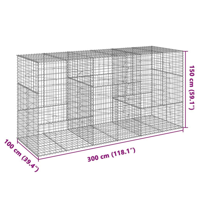 Coș gabion cu capac, 300x100x150 cm, fier galvanizat - WALTI WALTI